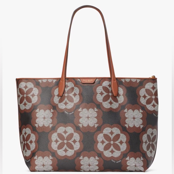 🔥NWT Kate Spade ♠️ Flower Monogram Sutton Oversized Tote Black/Brown w/Pouch - Picture 11 of 15